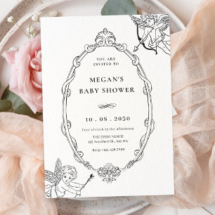 Vintage cupid baroque frame art baby shower invitation