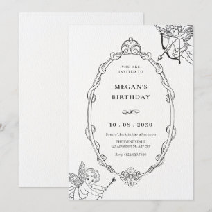 Vintage cupid baroque frame art birthday invitation