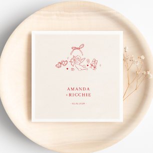 Vintage Cupid Cherub Hand Drawn Wedding Engagement Napkin