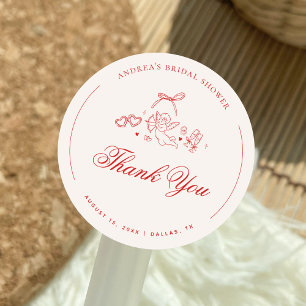 Vintage Cupid Cherub Red Bridal Shower Thank You Classic Round Sticker
