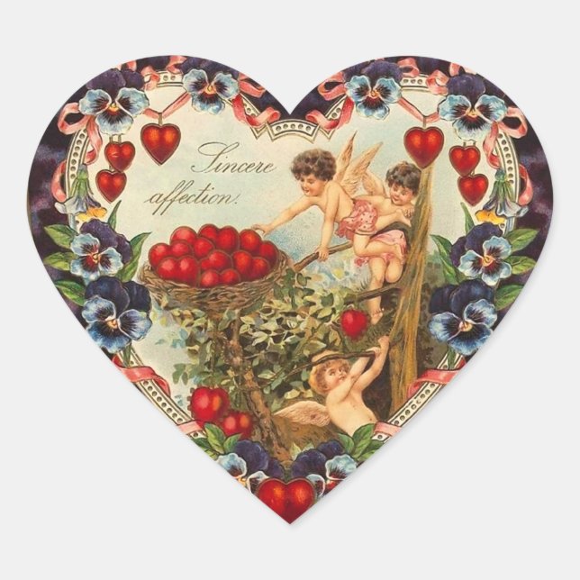 Vintage Cupid Heart Stickers (Front)