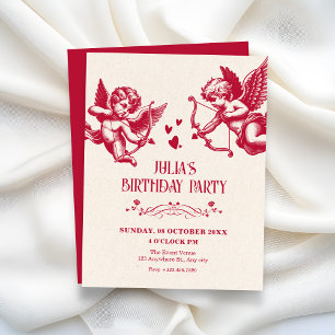 Vintage cupid love birthday invitation