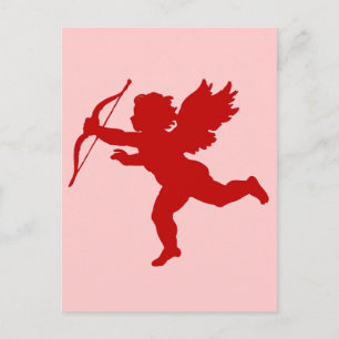 Vintage Cupid Red Silhouette Valentine Love Holiday Postcard