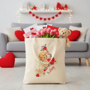 Vintage Cupid with Custom Name Valentine Tote Bag