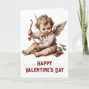 Vintage Cupid With Heart Bow Card