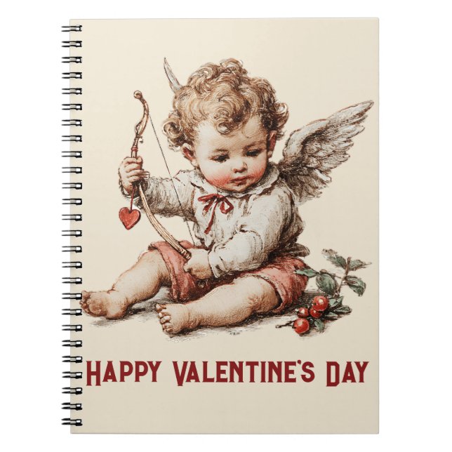 Vintage Cupid With Heart Bow Notebook (Front)