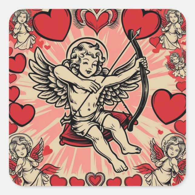 Vintage cupide  love square sticker (Front)