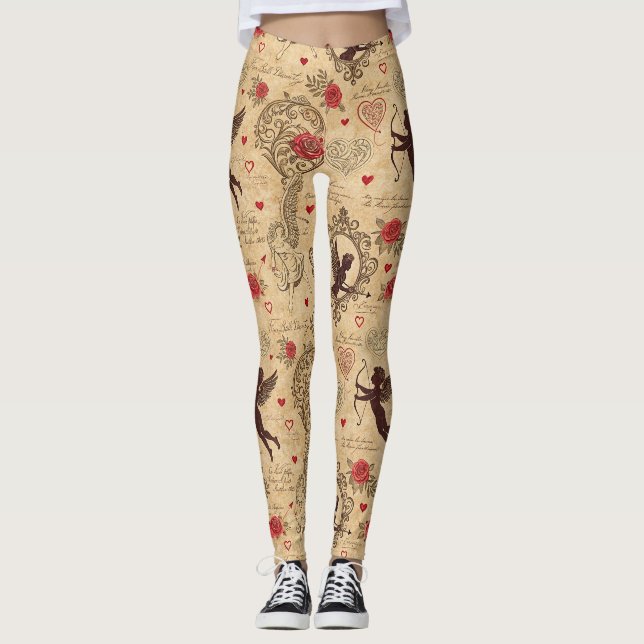 Vintage Cupid's Romantic Pattern (10) Leggings (Front)
