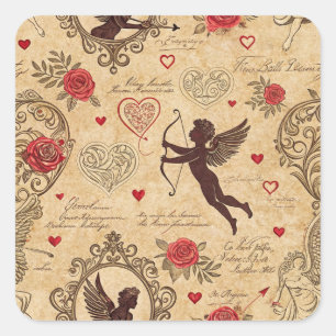 Vintage Cupid's Romantic Pattern (10) Square Sticker