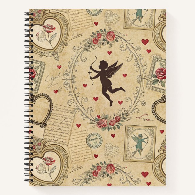 Vintage Cupid's Romantic Pattern (1) Notebook (Front)