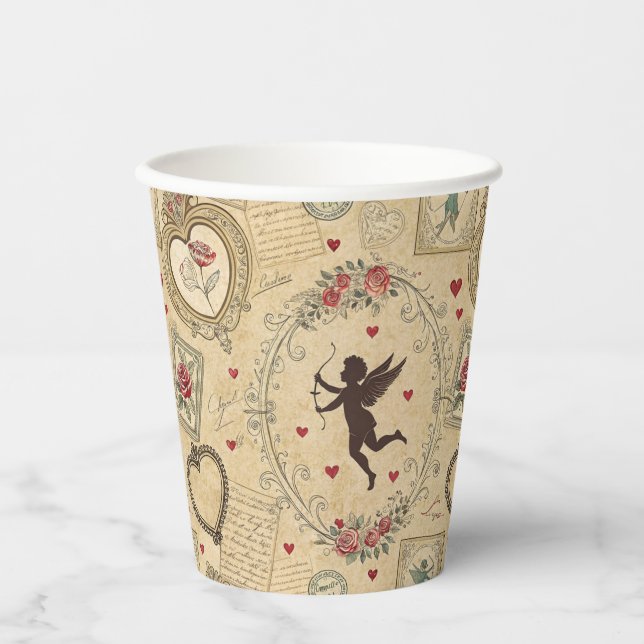 Vintage Cupid's Romantic Pattern (1) Paper Cups (Front)