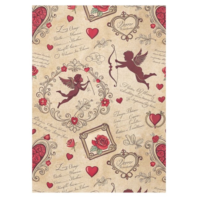 Vintage Cupid's Romantic Pattern (2) Tablecloth (Front)