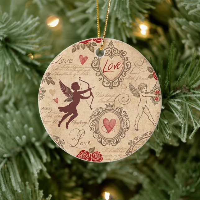 Vintage Cupid's Romantic Pattern (3) Ceramic Ornament (Tree)