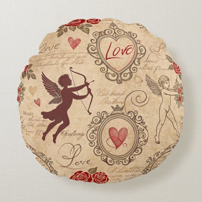Vintage Cupid's Romantic Pattern (3) Round Pillow (Front)