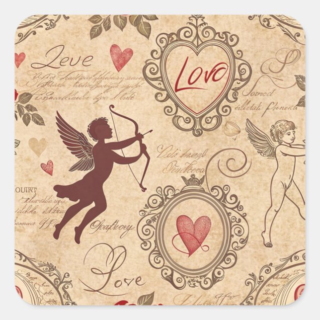 Vintage Cupid's Romantic Pattern (3) Square Sticker (Front)