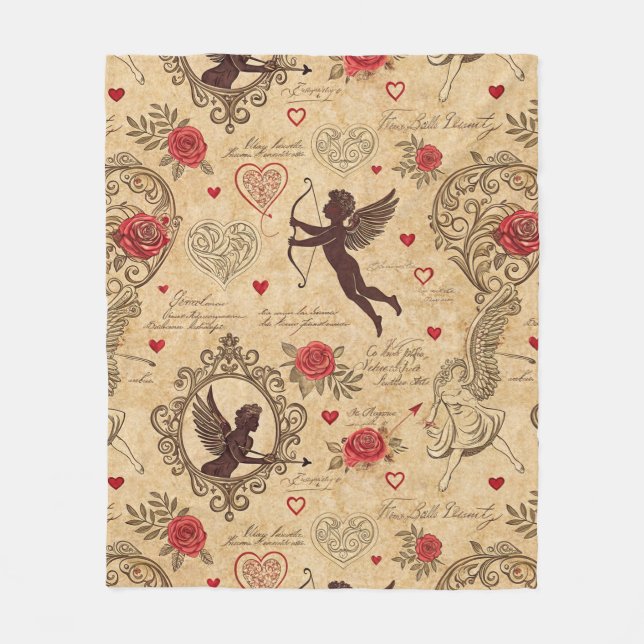 Vintage Cupid's Romantic Pattern (4) Fleece Blanket (Front)