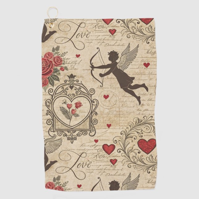 Vintage Cupid's Romantic Pattern (6) Golf Towel (Front)