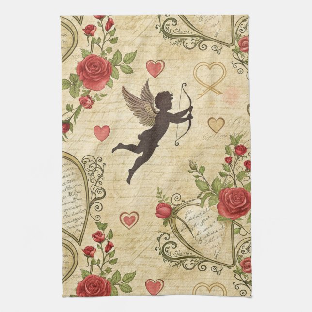 Vintage Cupid's Romantic Pattern (7) Kitchen Towel (Vertical)