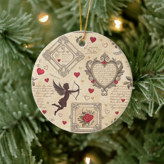 Vintage Cupid's Romantic Pattern (8) Ceramic Ornament (Tree)
