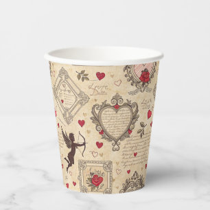 Vintage Cupid's Romantic Pattern (8) Paper Cups