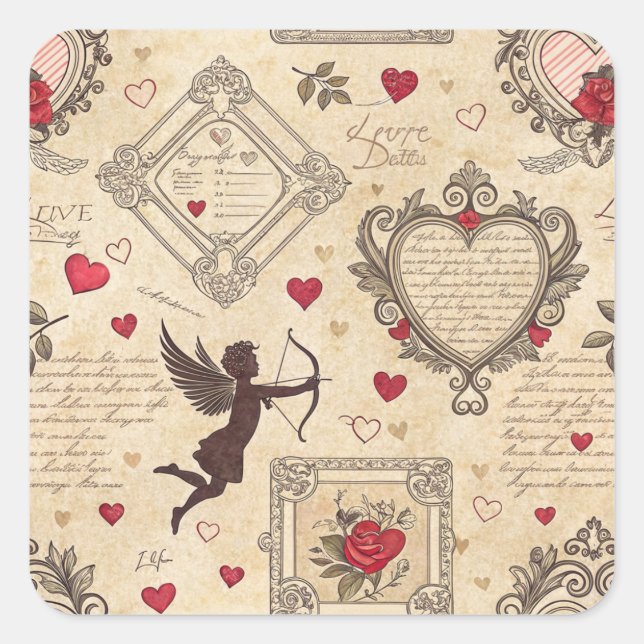 Vintage Cupid's Romantic Pattern (8) Square Sticker (Front)