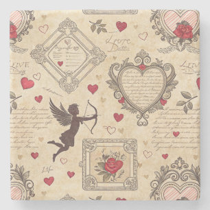 Vintage Cupid's Romantic Pattern (8) Stone Coaster
