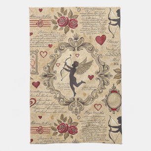 Vintage Cupid's Romantic Pattern (9) Kitchen Towel