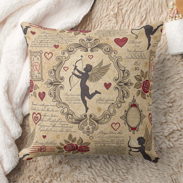 Vintage Cupid's Romantic Pattern (9) Throw Pillow (Blanket)
