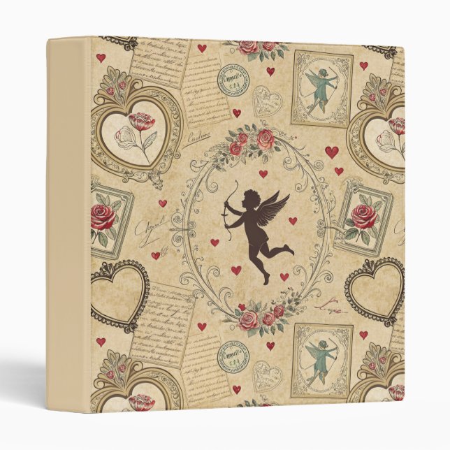 Vintage Cupid's Romantic Pattern Binder (Front/Spine)