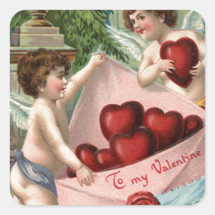 Vintage Cupids Valentine Square Sticker