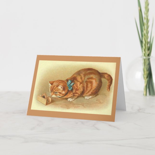 Vintage Curious Cat and Mouse Note Card (Front)