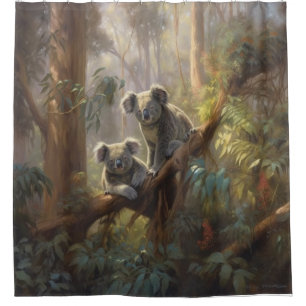 Vintage Curious Koalas in Eucalyptus Forest 
