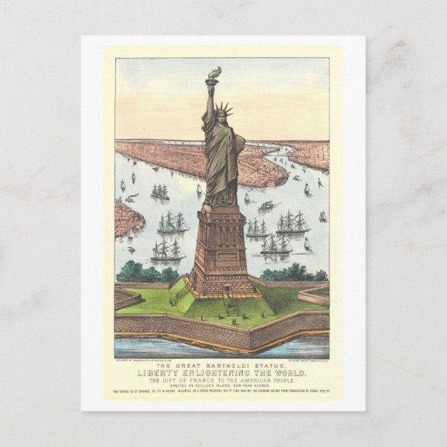 Vintage Currier & Ives Statue of Liberty Print Postcard (Front)