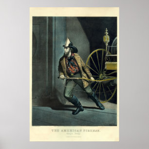 Vintage Currier & Ives The American Fireman Poster