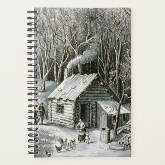 Vintage Currier & Ives Wilderness Log Cabine Woods (Devant)