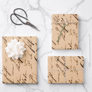 Vintage Cursive Grunge Rustic Decoupage Wrapping Paper Sheet