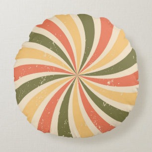 Vintage curved rays round pillow