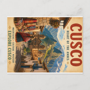 Vintage Cusco Peru Travel Poster with Andean Mount Holiday Postcard