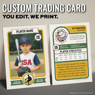 Vintage Custom Baseball Trading Card, Green Player Calling Card