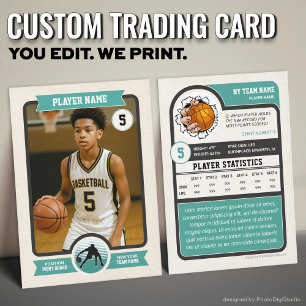 Vintage Custom Basketball Trading Card, Teal Sport Calling Card