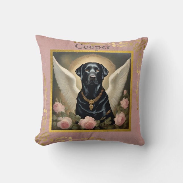 Vintage Custom Black Labrador Angel Throw Pillow (Front)