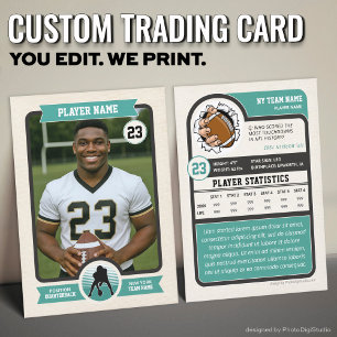 Vintage Custom Football Trading Card, Teal Player Calling Card