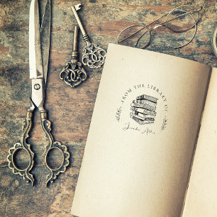 Vintage Custom Name Library Books Botanical Script Self-inking Stamp