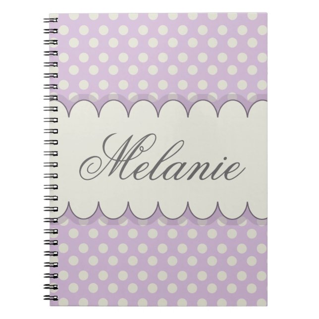 Vintage Custom Personalized Purple Polka Dots Notebook (Front)