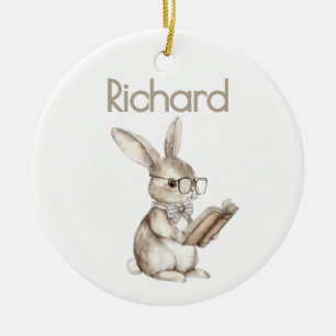 Vintage Custom Reading Easter Bunny Basket Tag Ceramic Ornament