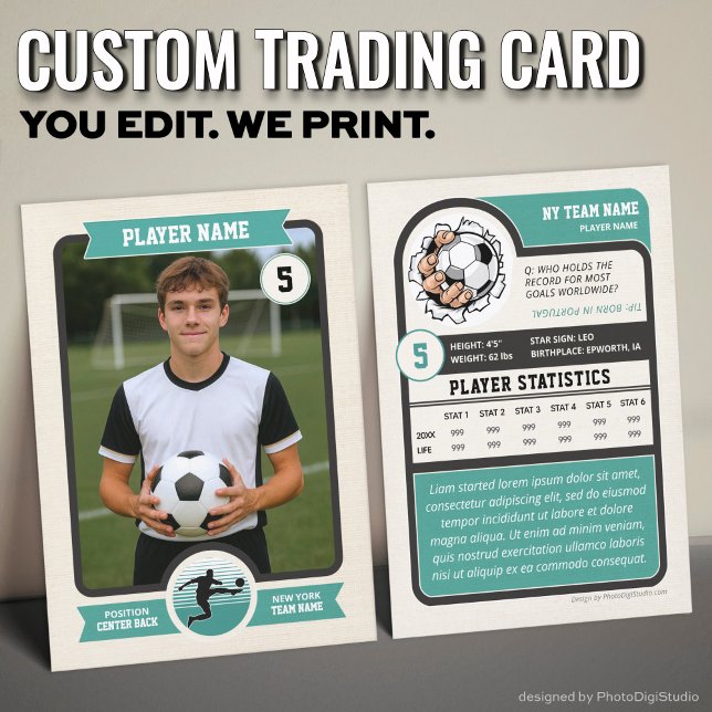 Vintage Custom Soccer Trading Card, Teal Player Calling Card (Vintage Custom Soccer Trading Card, Teal Player Card)