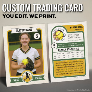 Vintage Custom Softball Trading Card, Green Player Calling Card