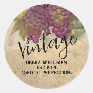 Vintage Custom Water Color Grape Cluster  Classic Round Sticker