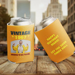 Vintage Custom Year Birthday Party Favor Photo Can Cooler<br><div class="desc">Celebrate big in bold orange retro style with this personalized “Custom Year” birthday photo can cooler. Featuring lightning bolt and star graphics,  a favorite photo,  and a milestone phrase like “Cheers to 40 Years, ” this fun and vibrant drink holder makes the perfect party favor.</div>