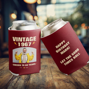 Vintage Custom Year Birthday Party Favor Photo Can Cooler